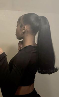 Ponytail Inspo For Black Women, Blackgirl Ponytail Ideas, Slicked Ponytail Black Women, Weave Slick Back Ponytail, Two Weave Ponytail Hairstyles, Natural Ponytail Black Women, Hair Ponytail Styles Natural, Inside Ponytail Weave, Black Weave Ponytail Hairstyles