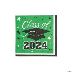 a green and black graduation napkin with the words class of 202 in white on it