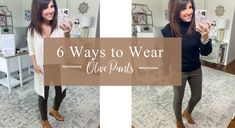 6 Ways to Wear Olive Pants - Cyndi Spivey Green Velvet Pants Outfits, Velvet Pants Outfit, Green Velvet Pants, Comfortable Fall Outfits, Cyndi Spivey, Olive Pants, Tan Booties, Home Storage Solutions