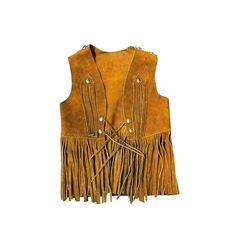 Yee Haw! Dress the little one in style with this vintage suede fringe studded vest. This vest is the perfect addition to fit a western themed party or to wear any-day to spice things up. Across the front there are silver studs that hold the leather pieces together. There are two fringe pieces coming from the chest and then the whole bottom is lined with fringe. There are two pieces of leather can be tied to make the vest close. This vest is in great condition; there are a few spots on it but nothing too noticeable. There is no tag attached but measurements are listed below.  Vest Measurements: Chest (length from arm pit to arm pit): 13" Shoulder: 10" Length (from mid shoulder to bottom of fringe): 18" Arm Hole Width: 6" All of our items are authentic vintage and in used condition. Any nota Festival Fringe Brown Vest, Brown Fringe Vest For Festival, Western Themed Party, Suede Fringe Vest, Western Theme Party, Kids Vest, Fringe Vest, Yee Haw, Vintage Suede