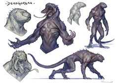 an image of some creature designs for the game demongear, with different poses and body shapes