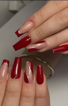 Red Acrylic Nails, Classy Acrylic Nails, Acrylic Nails Coffin Short, Short Acrylic Nails Designs, Fancy Nails, Short Acrylic Nails, Nail Arts