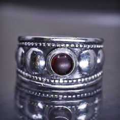 size 7, vintage James Avery sterling silver 925 handmade graduated bead band ring with garnet, stamped 925 JA Heart Jewlery, James Avery, Garnet, Band Rings, Jewelry Rings, Beauty Book, 925 Sterling Silver, Stamp, Band