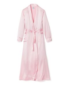 Behold the inherent elegance and sensuality of fine silk against your skin. Sophisticated.  Luxurious. The best of the best, as Gatsby himself would conjure.  The pièce de résistance of pajamas: the perfect supple luxury 22mm pure silk robe. Ankle length, it includes all the lovely details (chic piping on the cuffs, ge Luxury Sleepwear, Classic Pajamas, Women's Robe, Silk Robe, Luxury Silk, Pajama Robe, Sleepwear & Loungewear, Pink Silk, Mulberry Silk