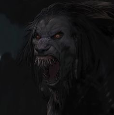 an evil looking creature with sharp teeth and blood on its face is in the dark