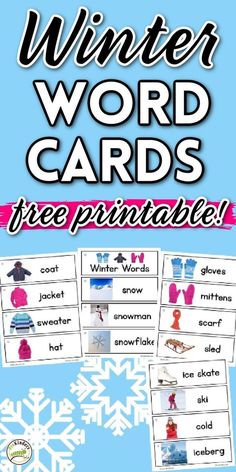 winter word cards with the words free printable