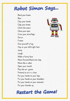 a robot poem with the words robot simon says, restart the game on it