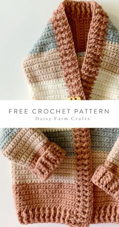 a crocheted sweater with the words, free crochet pattern daily farm crafts