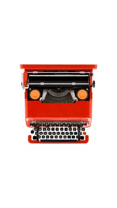 an old fashioned red typewriter on a white background