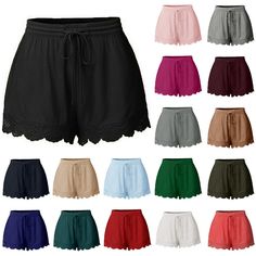 PRICES MAY VARY. 🌈 The women shorts are featuring lace trim hem and drawstring adjustable waist, solid color style can show your lady charm. 🌈 This comfy short with wide leg shorts and drawing design, to make a loose and casual style on you 🌈 Wided elastic waistband ensure the comfort, soft and breathable material make this casual short be popular with all ladies. 🌈 It will be so cute if you wear this short to pair with a tee or a crop top, perfect for a summer trendy look. 🌈 Wash Recommend Athletic Wear Womens, Golf Shorts Women, Workout Shorts Women, Resort Wear Beach, Sports Shorts Women, Running Shorts Women, Casual Summer Shorts, Yellow Shorts, Shorts For Women