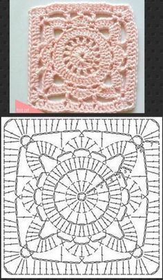 crocheted doily pattern with an image of a square in the middle and another photo