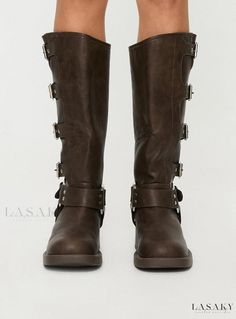 Lasaky - Boots That Hold Their Ground Vintage 1950s Aesthetic, Leather Jumpsuit, Strapless Bodycon Dress, Brown Riding Boots, Maxi Dresses Fall, Black Knee High Boots, Black Knees, Outwear Jackets, Knee High Leather Boots