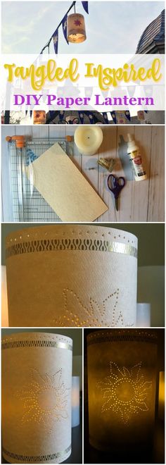 the instructions for how to make a diy paper lantern that looks like a lamp