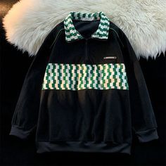 47491126362400|47491126395168|47491126427936|47491126460704 Green Patchwork Top For Streetwear, Simple Sweatshirt, Waffle Shirt, Korean Streetwear, Leisure Suit, Polo Tees, Oversized Long Sleeve, Oversized Pullover, Plaid Jacket