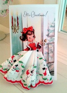 Clothesline Crafts, Hankie Crafts, Handkerchiefs Crafts, Keepsake Hanky, Vintage Handkerchiefs Crafts, Dress Cards, Handkerchief Crafts, Its Christmas, Dress Card