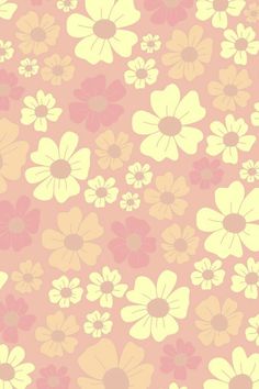 a pink and yellow flowered background with small white flowers on the bottom right corner