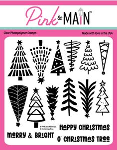 the pink and main christmas tree stamp set