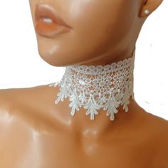 If You Want A Beautiful And Unique Choker, This Is For You. Soft And Lightweight, It Is Designed With White Embroidered Lace In A Gorgeous Scalloped Style To Compliment Your Looks. You Can Wear It With Casual Fashions, Work Outfits, And To Dress Up. It's The Accessory In Your Wardrobe To Reach For When You Want To Look Your Best. It's A Pretty Gift For Yourself Or Someone Special. Bride Choker, White Lace Choker, Unique Choker, Opalite Necklace, White Choker, Lace Choker, Celestial Necklace, Party Necklace, Bow Detail Dress