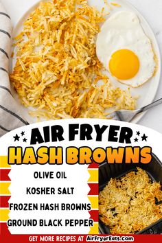 an advertisement for air fryer hash browns on a plate