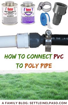 the words how to connect pwc to poly pipe are in front of an image of grass