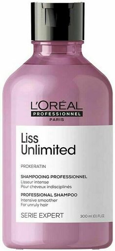 Shampoo Liss Unlimited Prokeratin Champu Alisado 300ML LoreaL Expert Liss Unlimited shampoo enriched with Pro-Keratin and Kukui guarantees purified, clean and frizz-free hair. This shampoo provides enough nutrients to discipline the hair and protect it against frizz for up to 4 days. Leaves hair nourished, soft, clean, purified and with a shiny finish without a trace of frizz. In addition, it controls humidity and is compatible with all types of hair. APPLICATION Distribute well on damp hair and Shampoo Loreal, Frizz Free Hair, Hair Breakage, Aftershave, Frizz Free, Hair Fibers, Split Ends, Lip Stain, Manicure E Pedicure