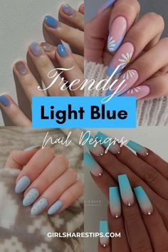 Nail Ideas For Spring, Light Blue Nail, Blue Nail Ideas, Light Blue Nail Designs, Light Blue Nails, Baby Blue Nails, Blue Nail Designs, Beach Parties, Blue Nail