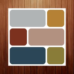 a wooden background with several different colors on the wall and below it is a square shape