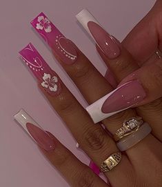 Spring Nails Floral, Spring Nails Inspiration, Dark Spring, Nails Floral, Nails Dark, Tapered Square Nails, Long Acrylic Nail Designs