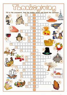 a thanksgiving crossword puzzle with words and pictures