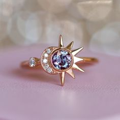 Alexandrite Engagement Ring Boho Engagement Ring Alexandrite - Etsy Engagement Ring Alexandrite, Engagement Ring Boho, Alexandrite Wedding Ring, Boho Engagement Ring, Boho Engagement, Anniversary Rings For Her, Wedding Purple, Cute Engagement Rings, Celestial Wedding