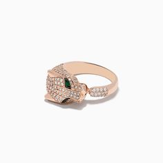 Effy Signature 14K Rose Gold Emerald and Diamond Panther Ring Luxury Rose Gold Rings For Formal Occasions, Fine Jewelry Rose Gold Ring With 17 Jewels, Luxury 14k Rose Gold Ring Jewelry, Luxury 14k Rose Gold Ring, Luxury 14k Pink Gold Ring, Luxury Rose Jewelry For Anniversary, Luxury Rose-colored Jewelry For Anniversary, Luxury 14k Rose Gold Rings For Gift, Luxury 14k Rose Gold Promise Ring