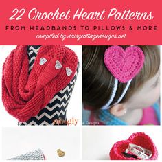 crochet heart patterns from headbands to pillows and more