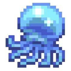 an octopus pixelated in blue on a white background