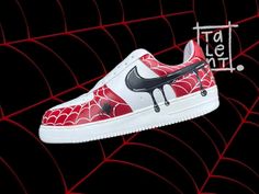 Theme : Spider Man Add unique touch to your footwear collection. Made with high- quality materials and expertly Crafted using Angelus leather paints , each pair is completely customizable to your personal style.  We offer a wide range of customization options to make your sneakers truly one- of- a- kind. Choose from a variety of colors, patterns and designs to create a look that perfectly matches your personal style. Whether you want a bold , eye-catching design or something more subtle and understated, we can create the perfect pair of sneakers for you.  So why settle for boring, off- the- shelf sneakers when you can have a unique,  customized pair made just for you . Order your own pair NOW! The whole customization process takes 2-3 weeks. We have to get a perfect size for you and then c Casual Red Sneakers With Custom Artwork, Custom Red Sneakers With Rubber Sole, Custom Red Sneakers With Artwork, Red Custom Sneakers With Artwork, Red Custom Sneakers With Custom Artwork, Custom Red Sneakers With Custom Artwork, Red Hand Painted Sneakers For Streetwear, Red Hand Painted High-top Sneakers, Custom Red Hand Painted Sneakers For Streetwear