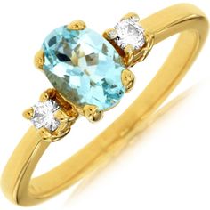 Royal 14K Yellow Gold Ring with Oval Aquamarine and Round Diamonds - 0.65 Carat Aquamarine and 0.12 Carat Diamond Aquamarine Colour, Birthday Ring, Royal Jewelry, Yellow Gold Ring, Classic Beauty, Center Stage, Gold Band, Yellow Gold Rings, Gold Bands