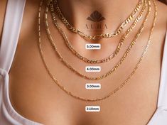 "14K Gold Figaro Chain Necklace, 2mm 3mm 4mm 5mm Figaro Chain Necklace, Genuine Gold Chain Choker, Thick Figaro Necklace, Man Woman Necklace Features *Material: 14K Real Gold *Color Options: Yellow Gold, White Gold, Rose Gold *Metal Stamp: 14K (585) *Available Bracelet Sizes: 5Inches to 10Inches  *Weight(approx) :  2.10mm- 1.60gr 3.00mm-4.20gr 4.00mm-5.50gr 5.00mm-9.90gr *Ready to Ship in 3-5 Business Days. FREE Express worldwide shipping. FREE Engraving service Each item is made to order. Comes Cheap Gold Necklace With Figaro Chain, Luxury Figaro Rope Chain Necklace As A Gift, Luxury Gold Jewelry With Figaro Chain, Cheap Figaro Chain Jewelry Gift, Luxury Gold Figaro Chain Rope Necklace, Cheap Figaro Chain Necklaces For Gifts, Luxury Gold Plated Jewelry With Figaro Chain, Figaro Chain Men, Necklace Man