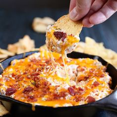 cheesy chicken, bacon, and ranch dip in a cast iron skillet