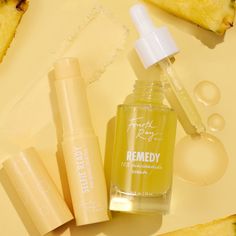 Serums For Oily Skin, Product Flatlay, Serum Stick, Fourth Ray, Fourth Ray Beauty, Flatlay Photography, Yellow Makeup, Niacinamide Serum, Makeup Package