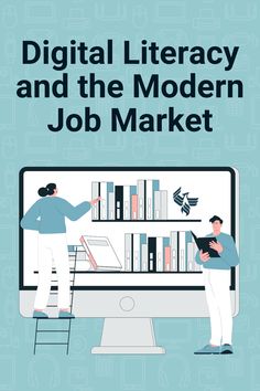 a book cover showing two people working on a computer screen with the title digital library and the modern job market