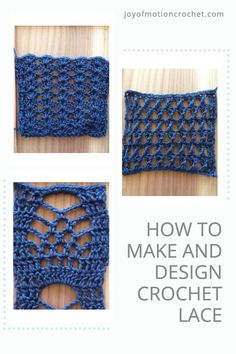 four photos showing how to make and crochet lace