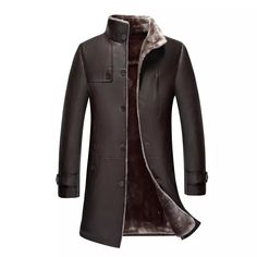 Genuine Leather Jacket Mid-length Stand-up Collar Sheepskin Fur Men's Fur Coats | eBay Winter Business Long Leather Coat, Single-breasted Leather Jacket For Winter, Formal Brown Outerwear With Stand Collar, Business Leather Jacket For Winter, Winter Formal Leather Fur Coat, Formal Fall Outerwear With Faux Fur Lining, Mens Fur Coat, Mens Fur, Fur Coats