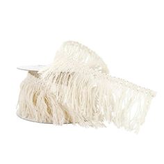 a pair of white slippers with fringes on them