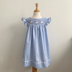 Item: Girls Smocked Dress Beautifully Hand-Made Embroidery Exquisite Heirloom Quality Details: Embroidered, Smocking, Ruffled Butterfly Cap Sleeves, Round Collar, Pleated Condition: Nwt - Brand (New) Never Used In Excellent Condition From Clean And Smoke Free Home. Fabric: 100% Cotton Color: Baby Blue Size: 5t-6t Blue Embroidered Cotton Smocked Dress, Pink Floral Sundress, White Tulle Dress, Girls Knitted Dress, Girls Smocked Dresses, Girls Smock, Girls Christmas Dresses, Floral Embroidered Dress, Floral Sundress