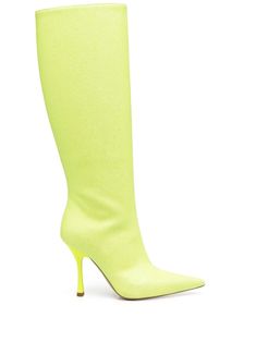 Yellow Pointed Toe Boots For Summer, Yellow Pointed Toe Boots For Party, Yellow Pointed Toe Party Boots, Gold Pointed Toe Knee-high Boots For Party, Yellow High Heel Leather Boots, Fluorescent Yellow, Pointed Toe Boots, Women Boots, Toe Boots