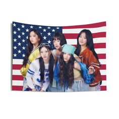 A custom Kpop wall decor tapestry is a surefire way to uplift any room's aesthetics with a personal touch. This 100% Polyester wall tapestry comes with hemmed edges for extra durability to ensure years' worth of decorating bliss. The advanced tapestry printing techniques guarantee crisp detail even for the craziest of designs, in any of our multiple size choices. .: 100% Polyester .: Multiple sizes (26x36'', 50x60'', 68''x80'', 88''x104'') .: Blanks sourced from China Key features: 100% Memory f Newjeans Member, Kpop Wall Decor, Minji Hyein, American Flag Banner, Kpop Wall, Wall Decor Birthday, Flag Banner, Decor Birthday, Printing Techniques