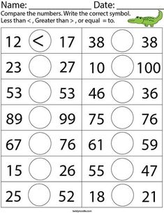 the worksheet for numbers 1 - 10 with an image of a crocodile on it