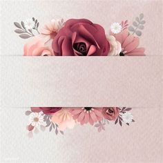 a pink flowered background with white and gray flowers on the bottom half of it