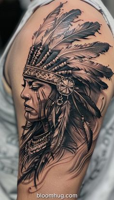 115+ Warrior Tattoo Collection Indian Headdress Tattoo Thigh, Indian Headpiece Tattoo, Female Indian Warrior Tattoo, Native Warrior Woman Tattoo, Native Headdress Tattoo, Fierce Tattoos For Women Strength, Apache Tattoo Design, Aztec Warrior Tattoo For Women, Warrior Tattoos For Women Strength