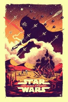 the poster for star wars is shown in red and orange colors, with an image of a