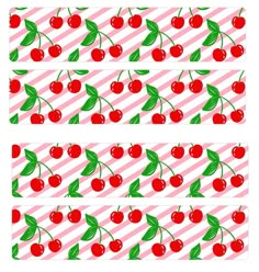 two strips with cherries and green leaves on them